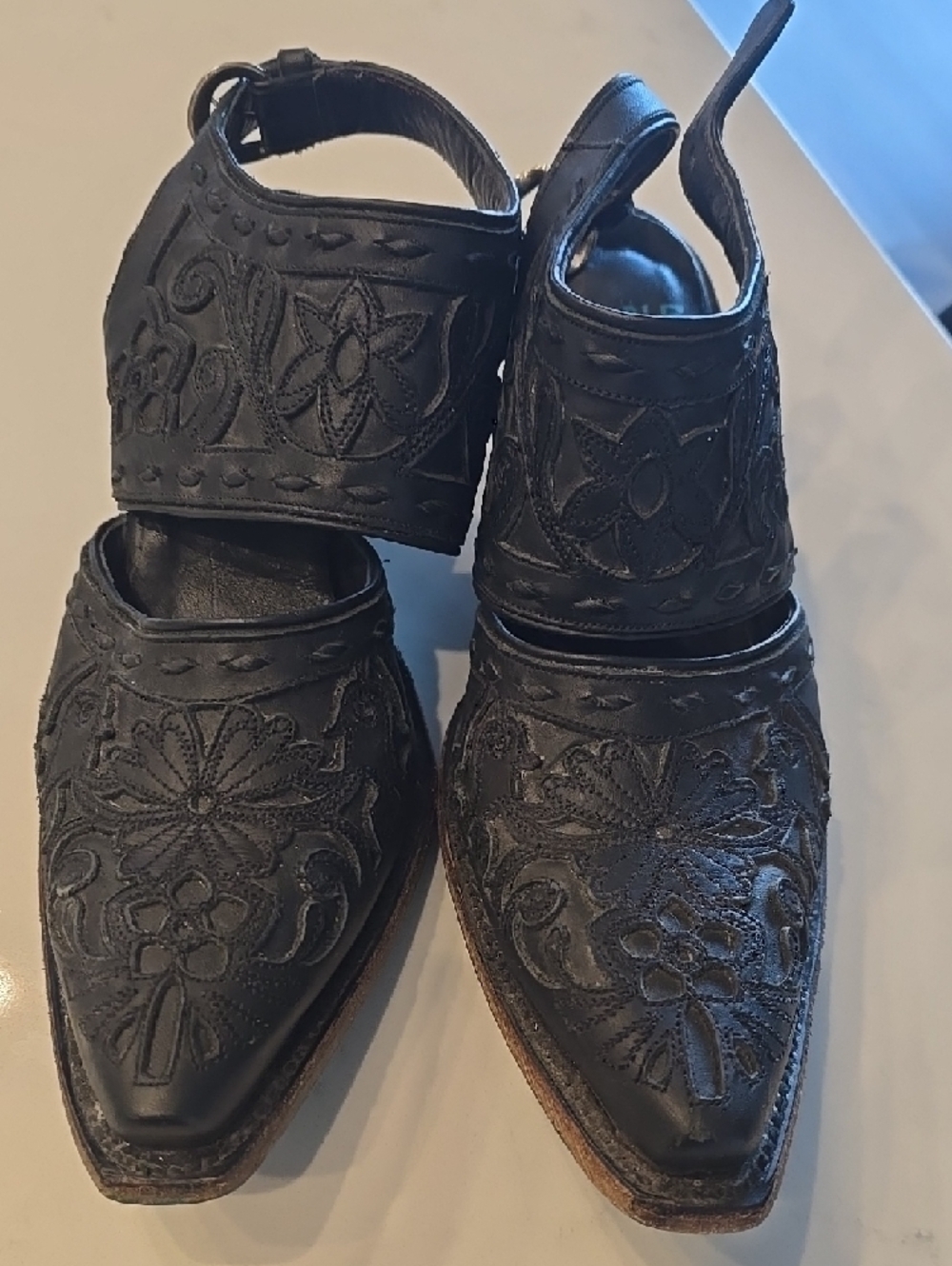 Embroidered Cutout Black Slingback Heels - Picture 9 of 9